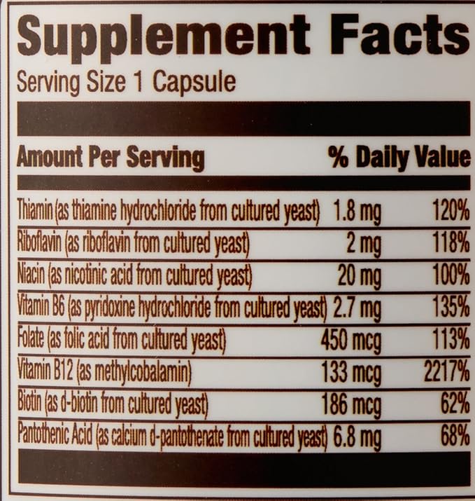 Amazon Elements B Complex, High Potency, 83% Whole Food Cultured, Supports Immune and Normal Energy Metabolism, Vegan, 65 Capsules, 2 Month Supply (Packaging May Vary) (Pack of 2)