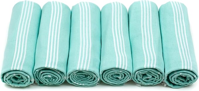 HAVLULAND Turkish Beach Towels Oversized -100% Turkish Cotton Super Soft Lightweight - Absorbent and Quick Drying Bath Towel - Sand Free Beach Towel - Turkish Towels for Adults (Aquamarine, 12 Pack)