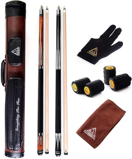 CUESOUL House Bar Pool Cue Sticks,Two Cue Sticks + 2x2 Pool Cue Case Hard