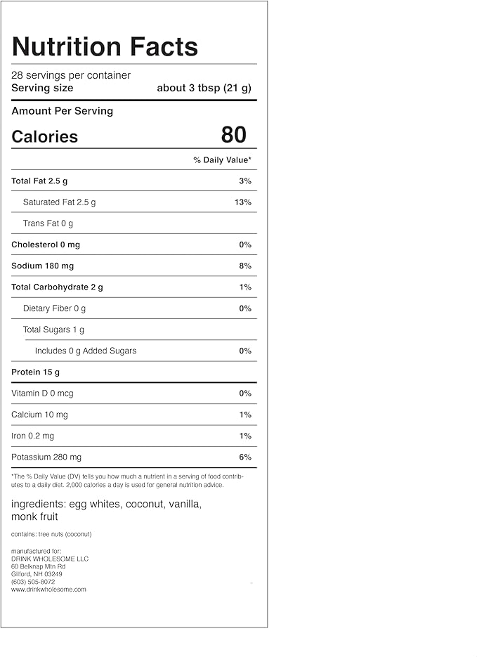 drink wholesome Vanilla Egg White Protein Powder | for Sensitive Stomachs | Gut Friendly | Additive & Dairy Free | No Artificial Sweeteners | No Bloating, Farts or Gas | No Constipation or Diarrhea