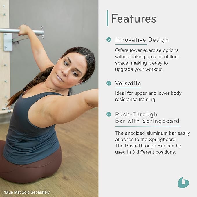 Balanced Body Pilates Springboard with Push-Through Bar, Wall Mounted Pilates Workout Equipment for Home Gym or Studio Use, Pilates Exercise Equipment with Resistance Springs