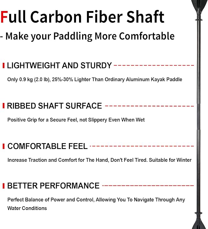 Adjustable Kayak Paddle with Carbon Shaft and PP Blade Available in 220-230/220-240/230-250cm Floating Lightweight Kayak Oars with Original Pattern