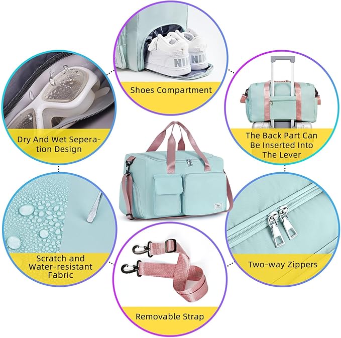 FIORETTO Women's Gym Duffle Bag with Shoes Compartment, 37L Capacity, Ideal for Travel, Gym, Sports, Duffel, Weekender