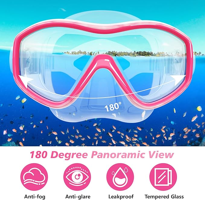 GoseWave Snorkeling Gear for Kids, Kids Snorkel Set for Ages 5-15, Anti-Fog Diving Mask and Dry Top Snorkel Set, Unisex Swimming Goggles with Nose Cover