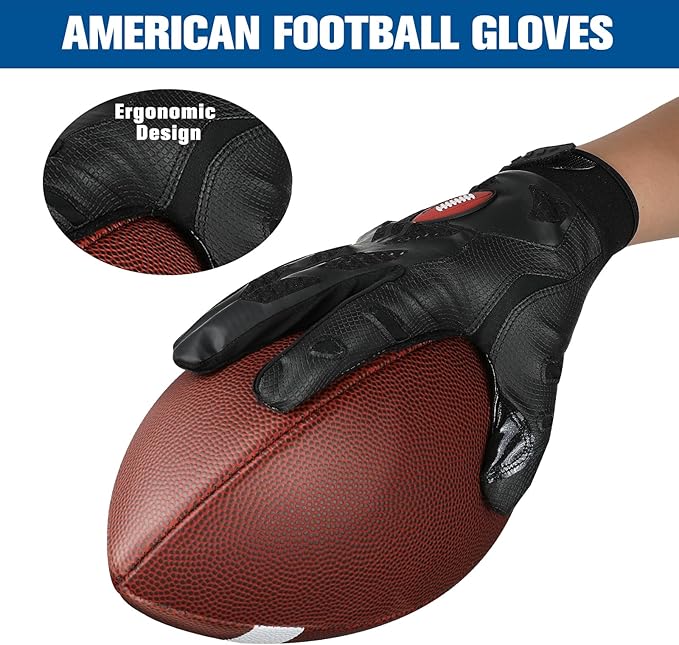 Football Gloves, Youth Football Gloves, Silicone Sticky Grip Football Gloves Men Women, Adult Football Gloves, Kids Football Gloves for Boys Girls, Football Receiver Gloves