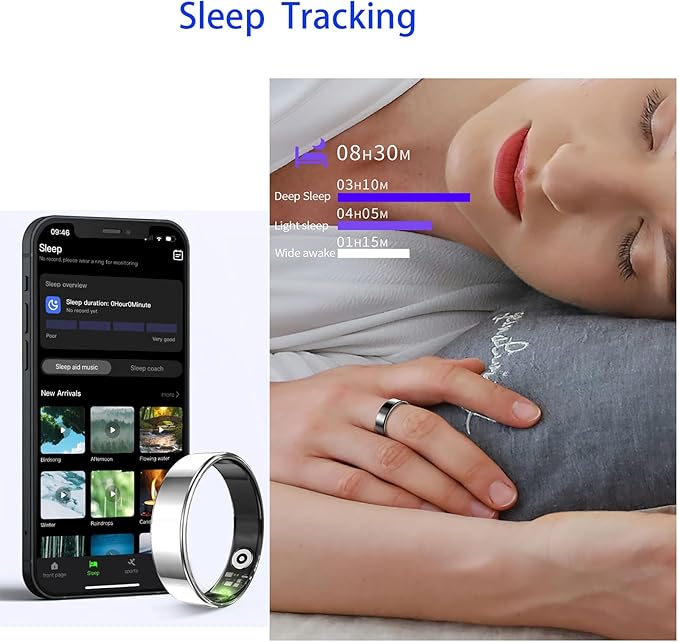 Fitness Tracker, Smart Ring for Women Men, Sleep Tracker Ring with 24/7 Heart Rate Monitor, Fitness Ring with Activity Tracker, Step Counter, Calorie Pedometer, No APP Fee, iOS Android (Rose Gold, 9)