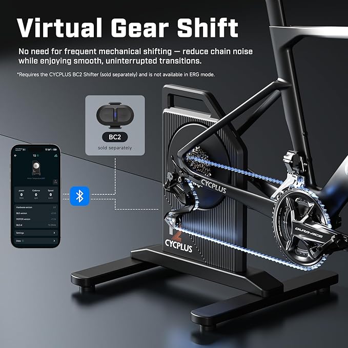 CYCPLUS T2H Smart Bike Trainer - 2200W Brushless Motor, 20% Gradient Simulator, BLE/ANT+ Dual Mode, Virtual Shifting Ready, Triple Silent Design with Dual Cooling Fans