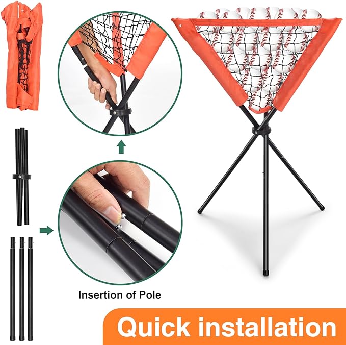 Eastgoing Heavy Duty Baseball and Softball Portable Travel Batting Tee with Baseball Ball Caddy.Easy Adjustable Height | Portable & Collapsible.Hitting Tee for Any Age Player Baseball
