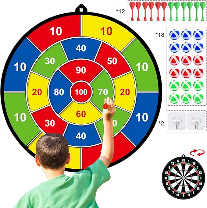 Dart Board for Kids, Darts Set Double-Sided Dart Board with Sticky Balls and Darts, Indoor Outdoor Sport Fun Party Play Parent-Child Activity Game Toys, Gifts for Boys and Girls Aged 3 to 12 Years