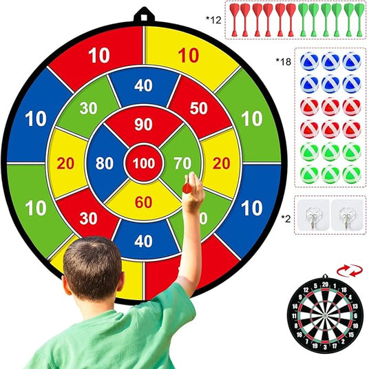 Dart Board for Kids, Darts Set Double-Sided Dart Board with Sticky Balls and Darts, Indoor Outdoor Sport Fun Party Play Parent-Child Activity Game Toys, Gifts for Boys and Girls Aged 3 to 12 Years