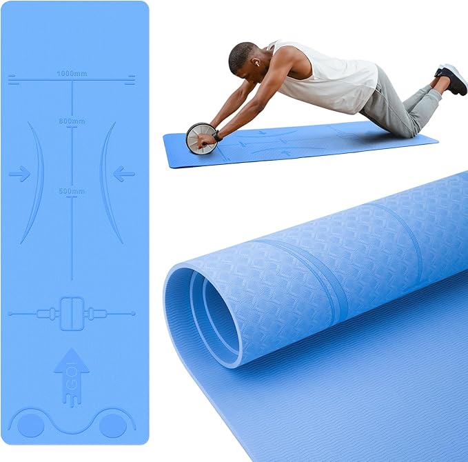 Exercise Equipment Mat for Ab Roller Wheel, Non Slip Abdominal Knee Mat, 6mm Thick Home Gym Floor Pad for Yoga, Pilates, Skipping, 72"L X 24"W X 0.24"Th, TPE