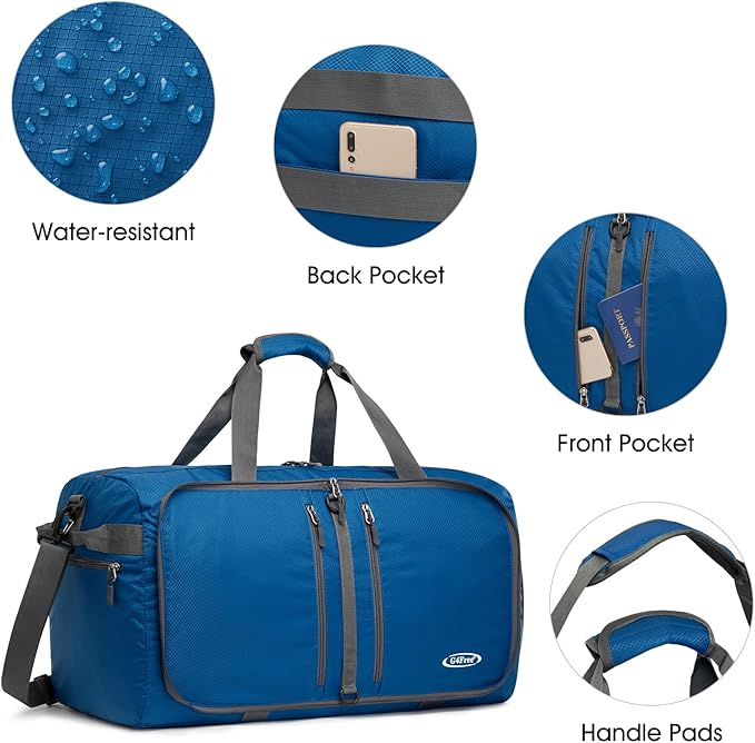 G4Free 40L/65L Foldable Duffel Bag, Water-Repellent Travel Backpack, Lightweight Carry Bag for Overnight Weekender Sports Men Women