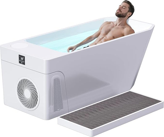 Deeptime Smart Cold Plunge Tub with Basin, Built-in Chiller (Down to 38 °F) – Smartphone Controlled, Whisper-Quiet, Spacious Design for Full-Body Recovery & Cold Therapy,White
