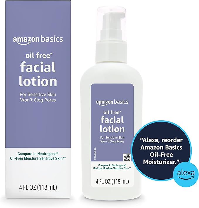 Amazon Basics Oil-free Facial Moisturizer for Sensitive Skin, Fragrance Free, 4 Fluid Ounce (Previously Solimo) (Pack of 3)