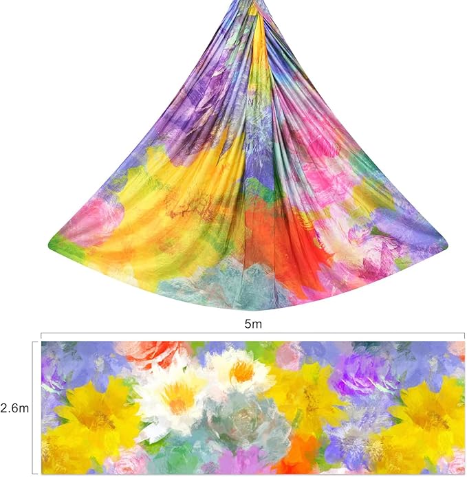 F.Life Aerial Yoga Hammock kit- Yoga Swing Multicolor 5 yards-Flying Yoga Include Daisy Chain,Carabiner and Pose Guide