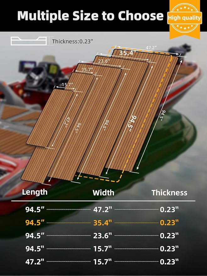 FOCEAN Boat Flooring EVA Foam Boat Decking Faux Teak Marine Flooring Boat Mat Boat Carpet Sheet for Motorboat RV Yacht Kayak Surfboard, 94.5"x 47.2"/35.4"/23.6"/15.7"