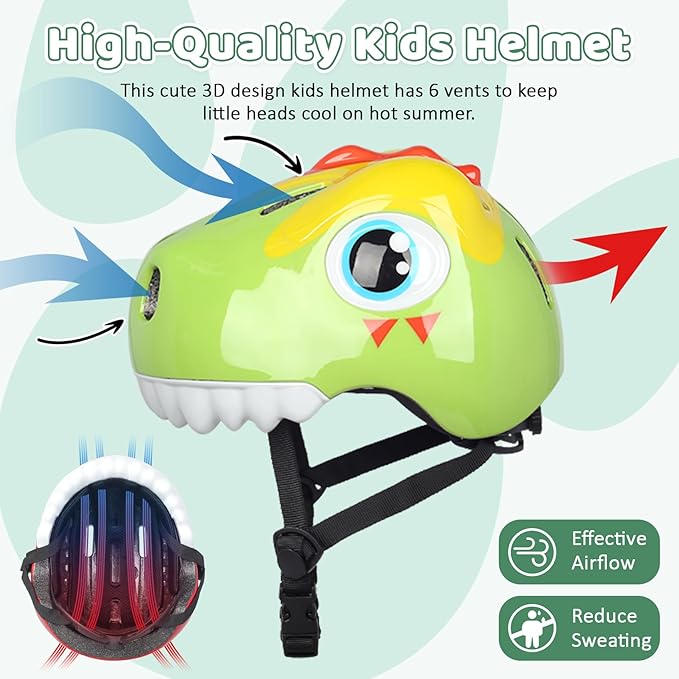 Dinosaur Bike Helmet for 1-3-5-8 Toddler Baby Kids, Lightweight Bicycle Helmet for Cycling Skateboard Roller Skate & Multi-Sports,2 Sizes for Boys and Girls