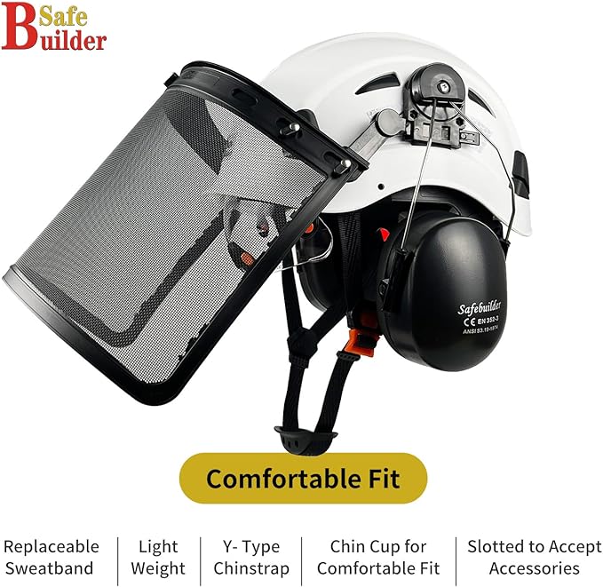 Forestry Safety Helmet with Build-in Visor Mesh Face Shield Ear Muffs 4 in 1 Chainsaw Safety Hard Hats