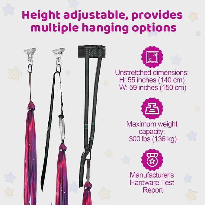 Double Layer Sensory Swing for Kids & Adults Holds up to 300lbs Indoor and Outdoor Therapy Cuddle Swing with 360° Swivel Hanger Kit Adjustable with Aspergers Autism ADHD (Galaxy Purple)