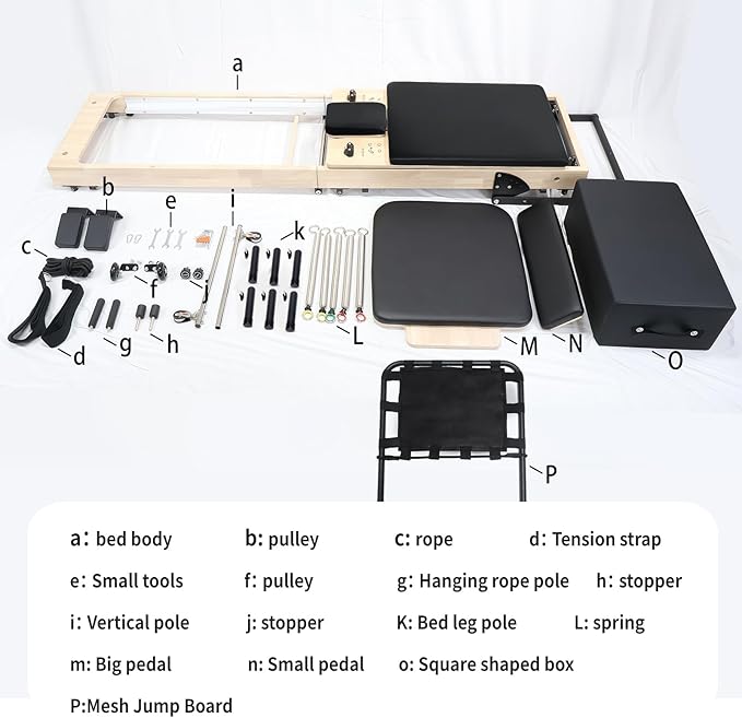 Foldable Pilates Reformer with Sitting Box, Double Jump Boards – Wooden Pilates Reformer Machine with Velvet Straps, German Springs, Smooth Aluminum Rails, Pilates Machine for Home