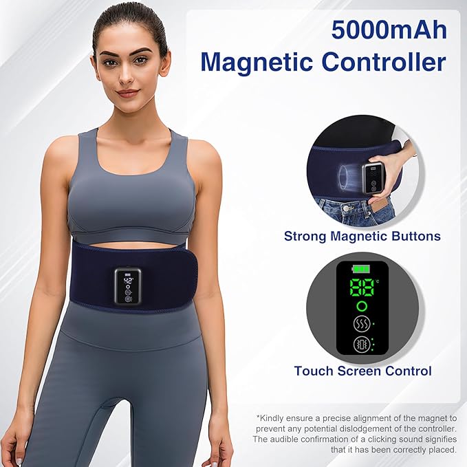 Cordless Back Massager Belt - FSA-HSA Eligible Red Light Therapy Massage Belt with 5 Heating Levels,3 Vibration Modes, Lower Back Massager for Pain Relief Deep Tissue,4 Motors,Battery-Powered (Blue)