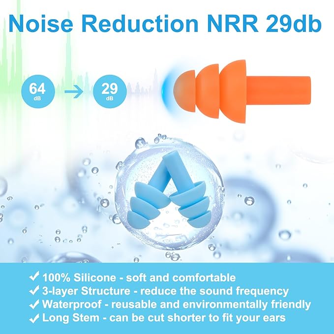 Ear Plugs for Swimming,Sleeping Noise Cancelling,Snoring,Shoting,Working, Reusable Silicone Earplugs, Super Soft Ear Plug for Noise Reduction, Ears Protection (12 Pairs)