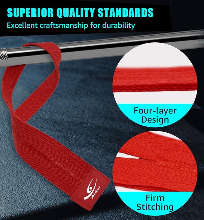 HiRui Cotton Lifting Wrist Straps (Pair) for Weightlifting Powerlifting Bodybuilding Strength Training | Wrist Support Wraps for Enhanced Grip & Stability - Soft & Durable, 13 inch Fits All