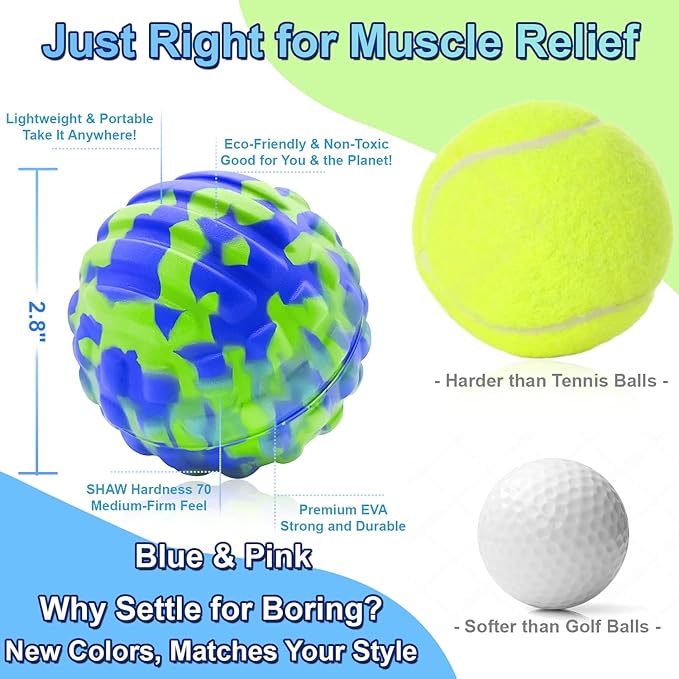 Deep Tissue Massage Ball for Exercise & Recovery - SGS Certification-Targets Back, Shoulder, Legs&Feet-Relieves Muscle Knots, Joint Pain&Tightness, Pressure Point Therapy- Myofascial Release Ball Set