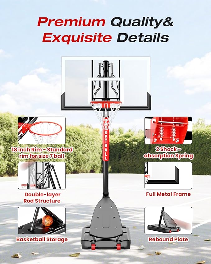 Basketball Hoop Outdoor 10 FT Height Adjustable, Portable Basketball Goals Systems with 45" Backboard for Youth Adults Kids - Backyard, Driveway, Indoor Play