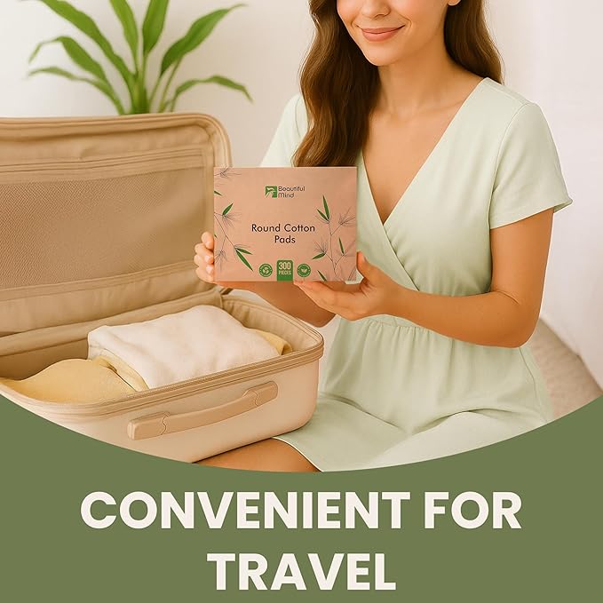 Cotton Round Pads for Face 300 Pack - 3 Layer Eye Makeup and Nail Polish Remover - Lint Free Cleansing Circle Pad for Facial Exfoliating, Toner - Travel Size Skin Care Rounds