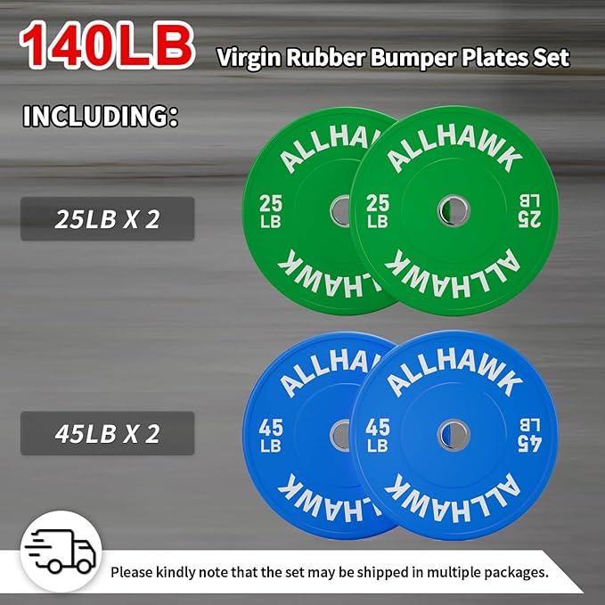Colored Olympic Weight Plates, 2-inch Rubber Bumper Plate Set for Home Gym Barbell Weight Lifting and Strength Training