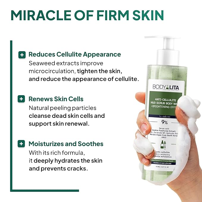Anti Cellulite Mud Scrub Body Wash, Reduces Cellulite, Gentle Exfoliating, Improves Skin Texture, Provides a Smoother Look, 5.07 Fl Oz (6)
