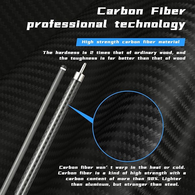 CROWN ME Carbon Fiber Pool Cue Stick 12.5mm Tip Billiard Carbon Fiber cue, Weight 20OZ Cue Stick, 58" Pool Table Sticks