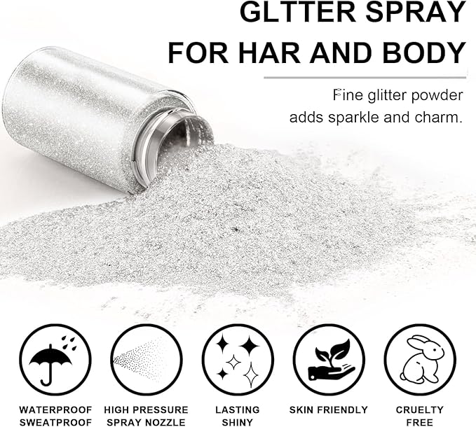Hair and Body Glitter, 1PC Peal White Hair Glitter Extra Fine Face Shimmer Powder for Clothes, Festival Loose Sparkle Powder for Rave Clothes Nail Art Easter Halloween Crafts (Peal White)