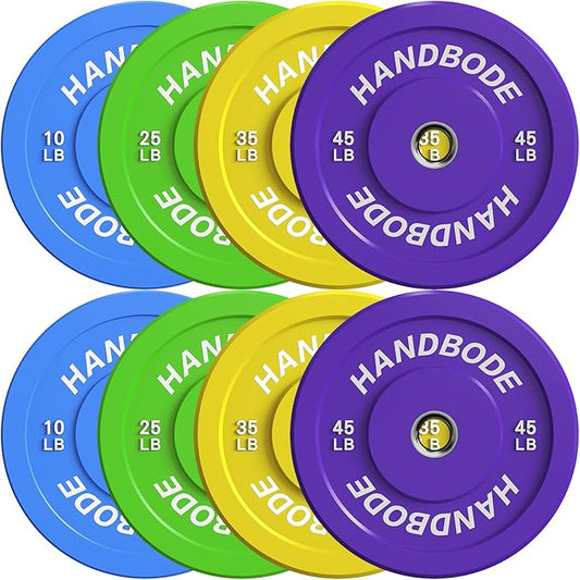 Colored Bumper Weight Plates Olympic Weight Plate Set 2-Inch, 10/15/20/25/35/45/55 lb Barbell Weight Plates Set for Home Gym, Rubber Strength Training Weights Plates for Weight Lifting