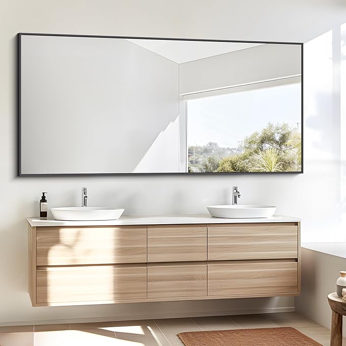 Bathroom Mirror,30x60 inch Large Wall Mirror for Bathroom Wall Mounted Black Rectangle Corner Mirrors,Black Bathroom Mirror for Living Room,Farmhouse,Bedroom Entryway,Horizontal/Vertical