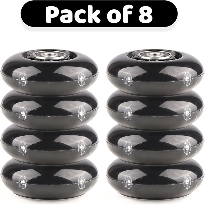 8pcs Inline Skate Wheels Led Light-Up Wheels 64/70/72/76/80mm w/Bushings 85-88A for Kids and Youth Beginners Children's Inline Skates Indoor/Outdoor Use (Black, 64mm)