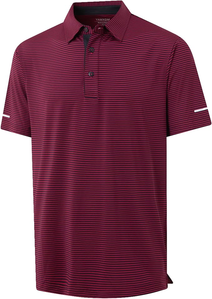 Golf Shirts for Men - Moisture Wicking Short Sleeve Performance Sport Casual Striped Collared Mens Polo Shirt