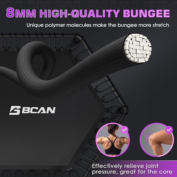 BCAN 51" Mini Hexagon Trampoline, Max Load 450 LBS Fitness Trampoline with T-Adjustable Handle Bar, Silent Bungees, Larger, More Stable, Quieter Exercise Rebounder for Adults Indoor/Garden Workout