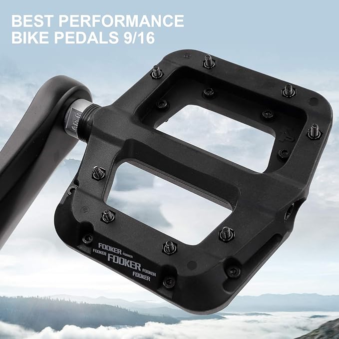 FOOKER MTB Pedals Mountain Bike Pedals 3 Bearing Non-Slip Lightweight Nylon Fiber Bicycle Platform Pedals for BMX MTB 9/16"