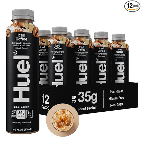Huel Black Edition Ready-to-Drink | Iced Coffee Meal Replacement Shake | 35g High Protein Drink | 27 Vitamins & Minerals, Vegan, Gluten Free | Plant Based | High Fiber, Low Sugar | 16.9 Fl Oz, 12 Pack