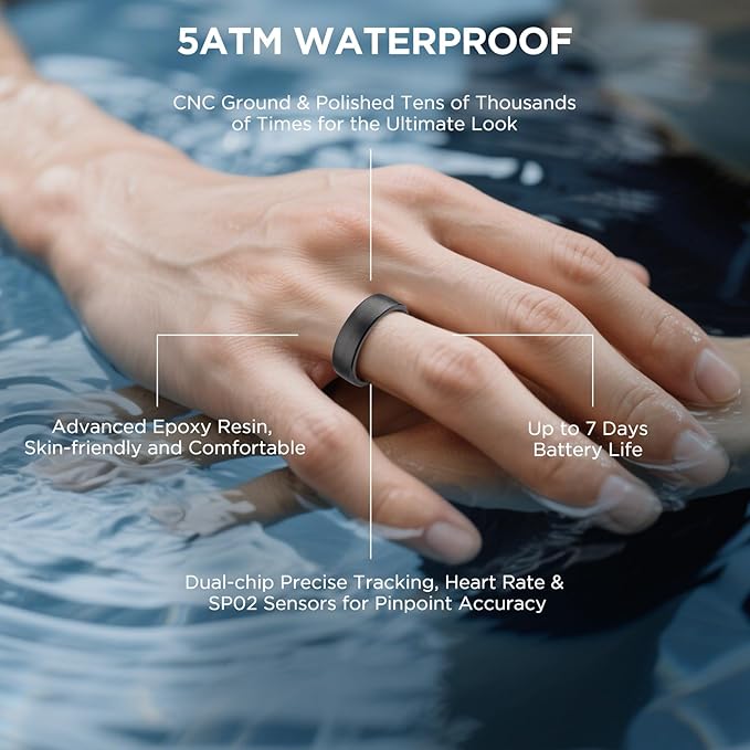 Fitness Tracker, Smart Ring for Women Men, Fitness Ring with Sleep Tracker, 24/7 Heart Rate Monitor, Health Activity Trackers,Step Counter,Calorie Pedometer,No Subscription,for iOS Android(Black,#13)