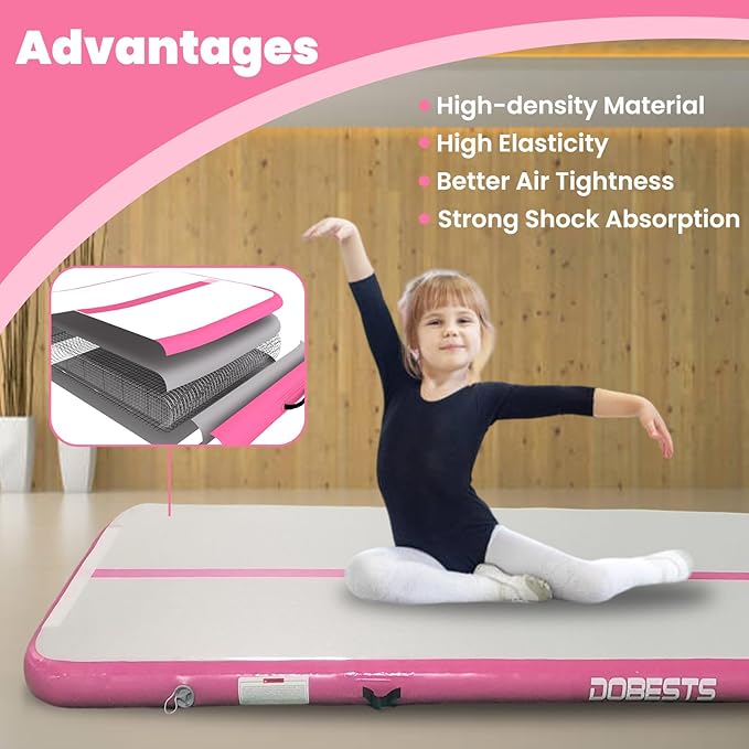 DOBESTS Inflatable Air Gymnastics Mat Tumbling Mat Tumble Track Gymnastics Training for Kids Home 6.6 feet 10 feet 13feet 16feet 20feet 4/8inch Thick for Cheerleading Dance Yoga Cheer Water With Pump