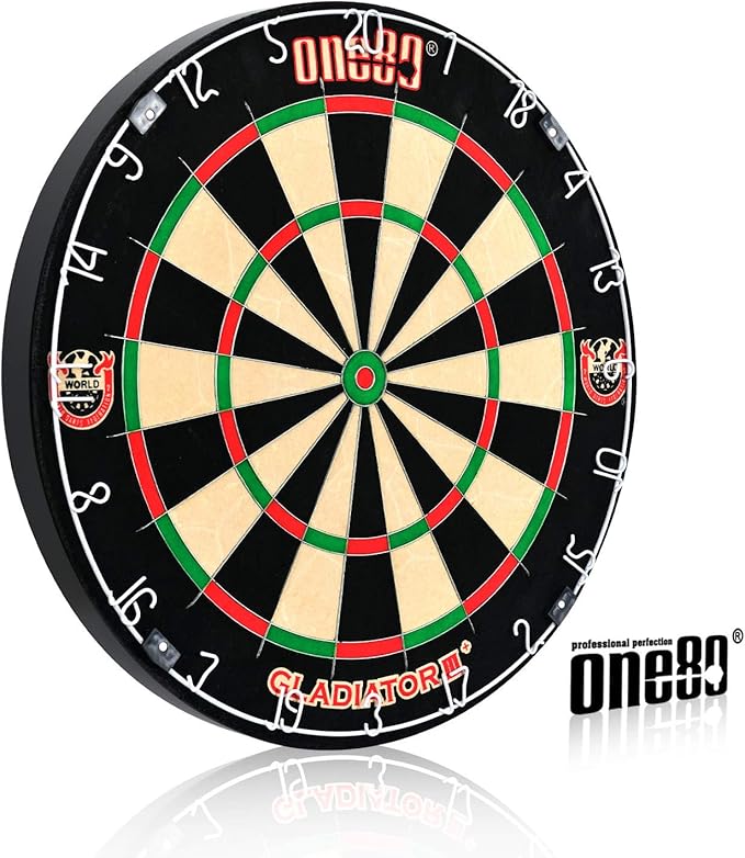 Gladiator Dartboard with Top-Grade African Sisal and Sword Edge Staple Free Wire Spider for Maximum Scoring Potential and Less Bounce Outs