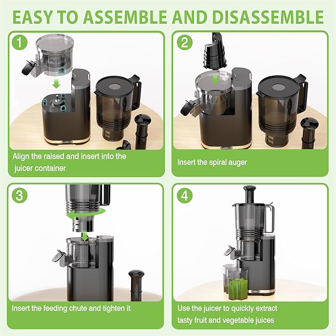 Cold Press Juicer, 6.5" Extra Large Feed Chute Juicer Machines, 350W Slow Masticating Juicer Machines with High Juice Yield for Whole Vegetables & Fruits, BPA Free, Black, Easy to Clean