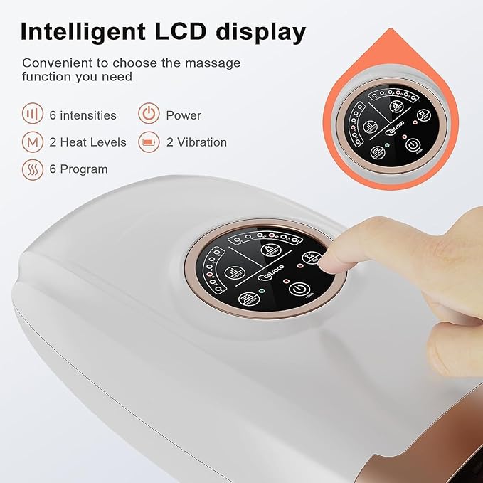 cotsoco Hand Massager with Heat and Compression, 6 Levels Hand Therapy for Arthritis and Carpal Tunnel Relief, Finger and Wrist Cordless Massager Machine for Pain Relief, Gifts for Women Men, White