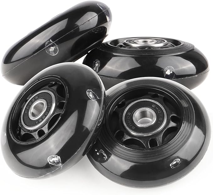 8pcs Inline Skate Wheels Led Light-Up Wheels 64/70/72/76/80mm w/Bushings 85-88A for Kids and Youth Beginners Children's Inline Skates Indoor/Outdoor Use (Black, 64mm)
