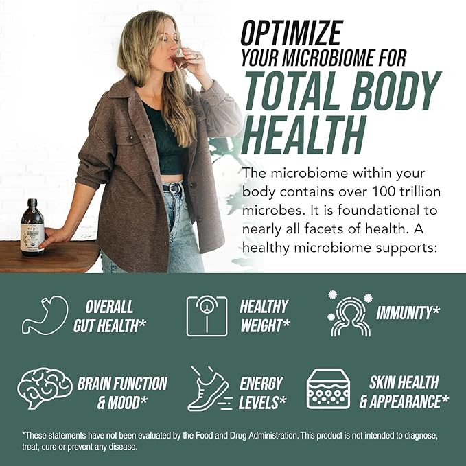 Flora Biome - Live Probiotic, Prebiotic, & Postbiotic – Organic Live-Culture – 10 Probiotic Strains, 18 Fermented Herbs - Complete Gut Health & Microbiome Optimizer (16 oz)