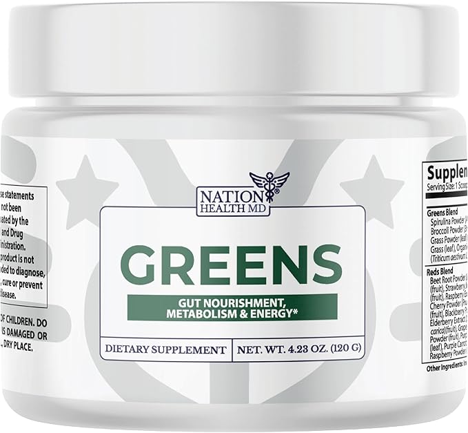 Greens Superfood Powder - Green Powder Supplement with Spirulina, Probiotics & Digestive Enzymes - 44 Superfoods, Energy, Metabolic Support & Gut Health - 30 Servings