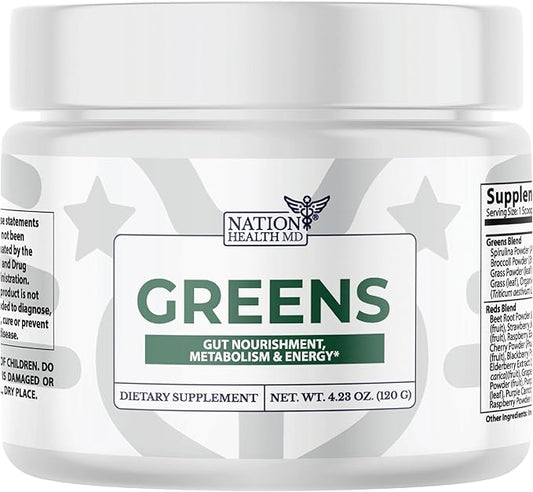 Greens Superfood Powder - Green Powder Supplement with Spirulina, Probiotics & Digestive Enzymes - 44 Superfoods, Energy, Metabolic Support & Gut Health - 30 Servings